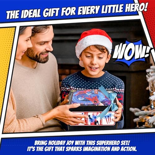 Superhero Web-Slinging Toy Set – 7-in-1 Superhero Set Includes 2 Web Shooters, 2 Hero Masks, 2 Gloves, and 1 Cape – Ideal for Indoor and Outdoor Costume Role-Playing, Imaginative Play for Kids Ages 3+