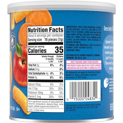 Gerber Stage 3 Baby Food Snacks, Apple Sweet Potato Lil' Crunchies, Snacks for Babies, Baby Led Feeding, 6-Pack