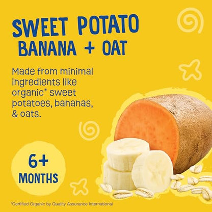 Earth's Best Organic Baby Food Pouches, 6+ Months, Fruit and Grain Puree for Babies 6 Months and Up, Organic Sweet Potato, Banana, and Oat, 3.5 Ounce Resealable Pouch (Pack of 12)