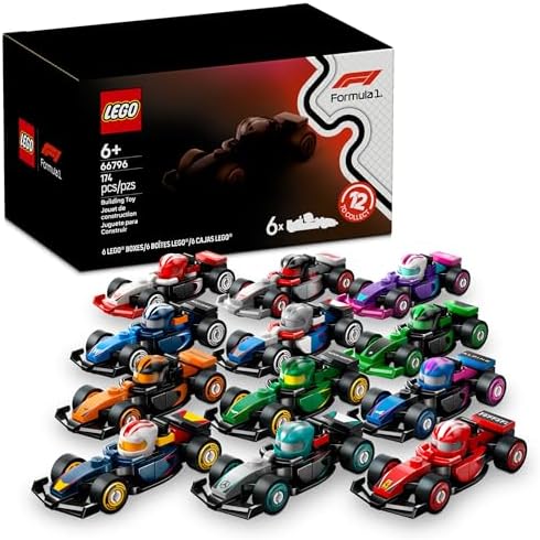 LEGO F1 Collectible Race Cars, 6 Pack - Building Set for Boys & Girls, Ages 6+ - Birthday Party Favor or Gift - Mystery Box W/Surprise F1 Car Toys - Travel Toys for Kids - 66796