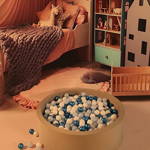 GOGOSO Ball Pit Balls for Toddler, Baby Plastic Playballs Kids Soft Pastel Pelotas Non-Toxic BPA-Free Pearl Blue+Light Blue+White 100 Balls