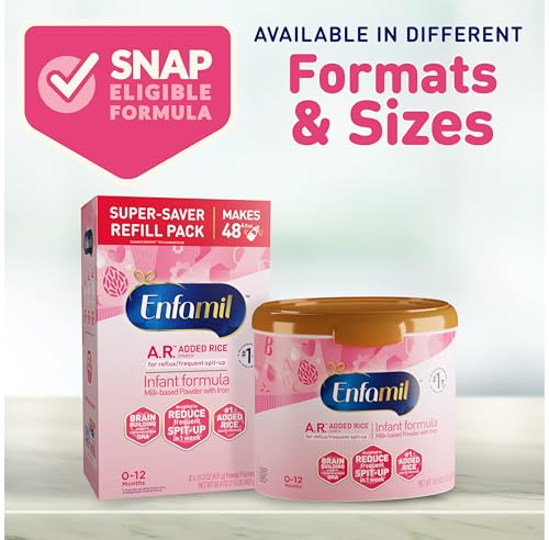 Enfamil A.R. Baby Formula, Added Rice Starch Formula to Reduce Reflux & Spit-Up, DHA for Brain Development, Probiotics to Support Digestive & Immune Health, Baby Milk, 19.5 Oz Tub, 4 Count