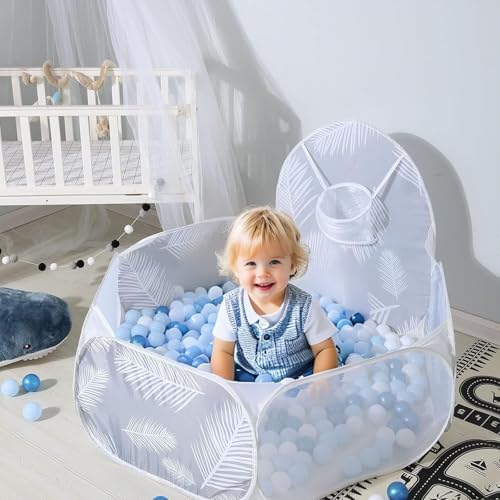 GOGOSO Ball Pit Balls for Toddler, Baby Plastic Playballs Kids Soft Pastel Pelotas Non-Toxic BPA-Free Pearl Blue+Light Blue+White 100 Balls