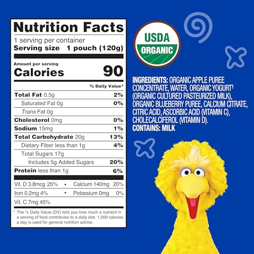 Earth's Best Organic Yogurt Smoothie Pouches, 24+ Months, Fruit Yogurt Smoothie for Toddlers 24 Months and Up, Apple Blueberry, 4.2 Ounce Resealable Pouch (Pack of 12)