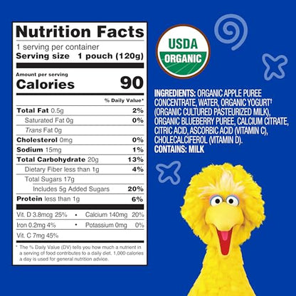 Earth's Best Organic Yogurt Smoothie Pouches, 24+ Months, Fruit Yogurt Smoothie for Toddlers 24 Months and Up, Apple Blueberry, 4.2 Ounce Resealable Pouch (Pack of 12)