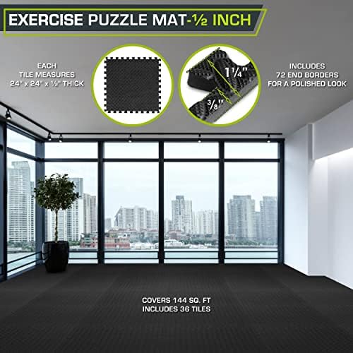 ProsourceFit Puzzle Exercise Mat ½ in, EVA Interlocking Foam Floor Tiles for Home Gym, Mat for Home Workout Equipment, Floor Padding for Kids