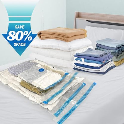 20 Pack Vacuum Storage Bags with Hand Pump, 4 Jumbo + 4 Large + 4 Medium + 8 Small Plastic Packaging Bags, 80% Space Saver Vacuum Seal Bags for Clothing, Travel Lugggage, Blankets, Comforters