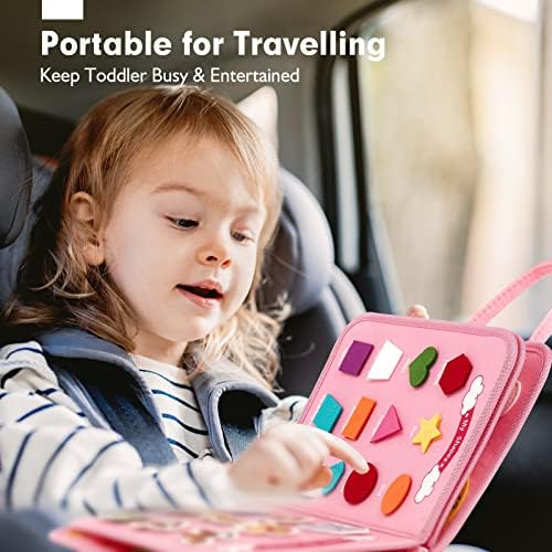 hahaland Toddler Busy Board Montessori Toys, Preschool Educational Learning Toys for 3 Year Old Girl Gifts with Life Skills, Alphabet, Number, Shape, Color, Animal, Weather - Toddler Girl Travel Toy