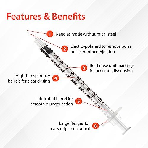 Easy Touch U-100 Insulin Syringe with Needle, 28G 0.5cc 1/2-Inch (12.7mm), Box of 100