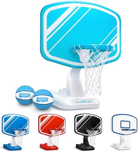 GoSports Splash Hoop PRO Swimming Pool Basketball Game, Includes Poolside Water Basketball Hoop, 2 Balls and Pump – Aqua