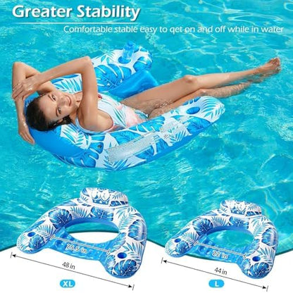 Jasonwell Inflatable Pool Float Chair - Pool Floaties Chair Floats Loungers for Swimming Pools Floating Lounger with Cup Holders Toy Party Floaties for Adults L