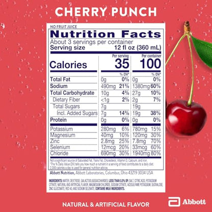 Pedialyte with Immune Support Electrolyte Solution, Hydration Drink with Zinc, Selenium, and Magnesium, Cherry Punch, 1 Liter, Pack of 4
