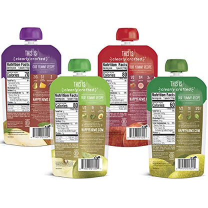 Happy Baby Organics Stage 2 Baby Food Pouches, Gluten Free, Vegan & Healthy Snack, Clearly Crafted Fruit & Veggie Puree, Fruit & Veggie Variety Pack, 4 Ounces (Pack of 16), Amazon Exclusive