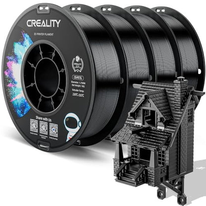 Official Creality PETG 3D Printer Filament 1.75mm 4KG (8.8lbs), High Precision, Strong Toughness, Odorless, Better Flow, Moistureproof 3D Printing CR PETG Filament, Black(4-Pack)