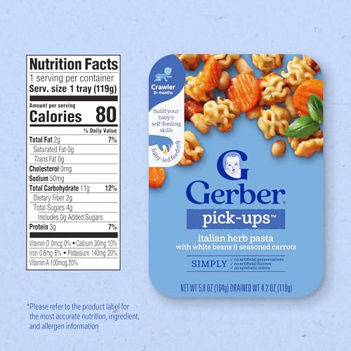 Gerber Baby Food, Stage 3 Food for Babies, Toddlers, Baby Led Feeding, Finger Foods for Babies, Italian Herb Pasta, 6 Pack