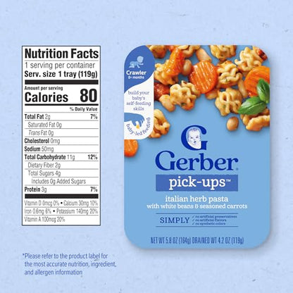 Gerber Baby Food, Stage 3 Food for Babies, Toddlers, Baby Led Feeding, Finger Foods for Babies, Italian Herb Pasta, 6 Pack