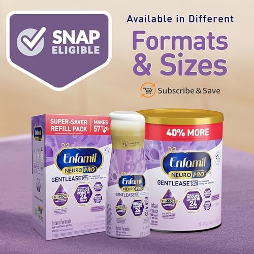 Enfamil NeuroPro Gentlease Baby Formula, Brain Building DHA, HuMO6 Immune Blend, Designed to Reduce Fussiness, Crying, Gas & Spit-up in 24 Hrs, has Prebiotics to Promote Softer Stools, Baby Milk, 35.2 Oz (Pack of 4)