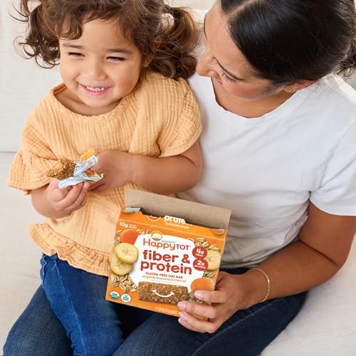 Happy Tot Organics Fiber & Protein Soft-Baked Oat Bars Toddler Snack Apple & Spinach, 0.88 Ounce Bars, 5 Count Box (Pack of 6)