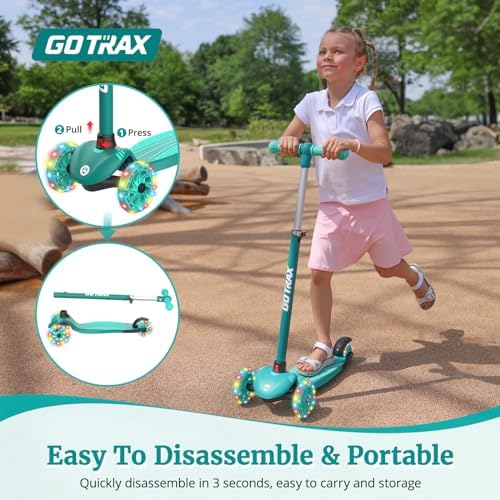 Gotrax KS1 Kids Kick Scooter, LED Lighted Wheels and 3 Adjustable Height Handlebars, Lean-to-Steer & Widen Anti-Slip Deck, 3 Wheel Scooter for Boys & Girls Ages 2-8 and up to 110 Lbs