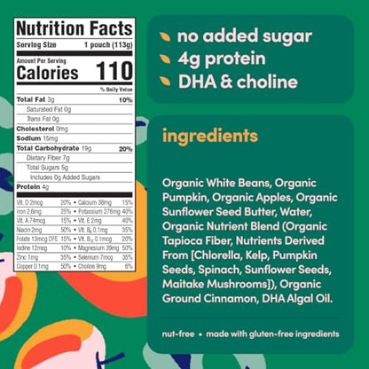 Cerebelly Organic Baby Food Pouches – Organic Veggie Purees for Toddlers | No Added Sugar, Fiber, Non-GMO | Blended Toddler Pouches | 4 Ounce BPA-Free Pouch | White Bean Pumpkin Apple | 6 Count