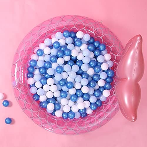 GOGOSO Ball Pit Balls for Toddler, Baby Plastic Playballs Kids Soft Pastel Pelotas Non-Toxic BPA-Free Pearl Blue+Light Blue+White 100 Balls