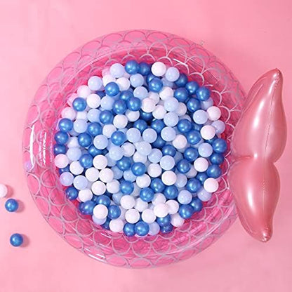 GOGOSO Ball Pit Balls for Toddler, Baby Plastic Playballs Kids Soft Pastel Pelotas Non-Toxic BPA-Free Pearl Blue+Light Blue+White 100 Balls