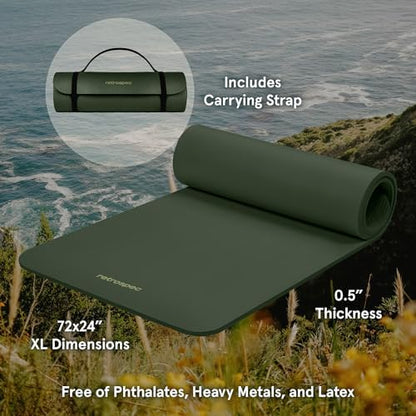 Retrospec Solana Yoga Mat 1/2" Thick w/Nylon Strap for Men & Women - Non Slip Exercise Mat for Yoga, Pilates, Stretching, Floor & Fitness Workouts
