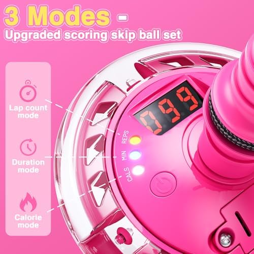 HopeRock Skip Ball Toy for Girls Ages 6-10,Girl Birthday Gifts,3 Fun Modes,Flashing Light-Up Wheel,LED Digital Counter,Replaceable Battery,Girl Birthday Gifts for Age 6-10+,Fun Outdoor Girl Toys-Pink