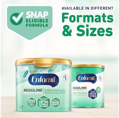 Enfamil Reguline Baby Formula, Milk-Based Infant Nutrition, Dual Prebiotics for Soft, Comfortable Stools within 1 Week of Use, Omega-3 DHA for Immune Support, Reusable Powder Tub, 19.5 Oz