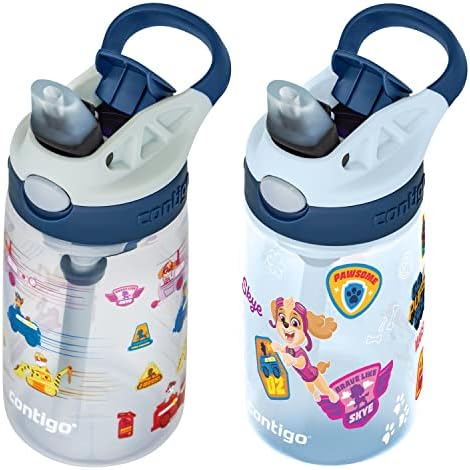 Contigo Paw Patrol Kids 14oz Plastic Water Bottles Aubrey Design with Spill-Proof Lid Silicone Straw 2-Pack Convenient for Travel/Home/School Use Dishwasher Safe