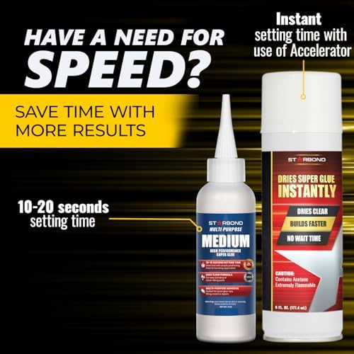 Starbond 4 oz Medium CA Glue with 6 oz Activator Bundle, Premium Cyanoacrylate Super Glue, for Quick Repair, Woodworking, Woodturning, Hobby Models