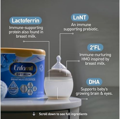 Enfamil Optimum (Enspire), Our Closest Formula to Breast Milk, Immune-Supporting Lactoferrin and Brain-Supporting DHA Baby Formula, Powder 20.5 Oz Tub