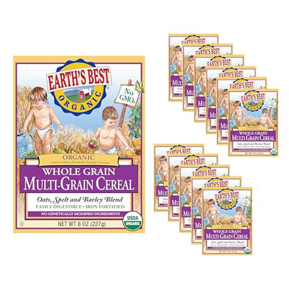 Earth's Best Organic Baby Food, Organic Whole Grain Multi-Grain Baby Cereal, Non-GMO, Easily Digestible and Iron Fortified Baby Food, 8 oz Box (Pack of 12)