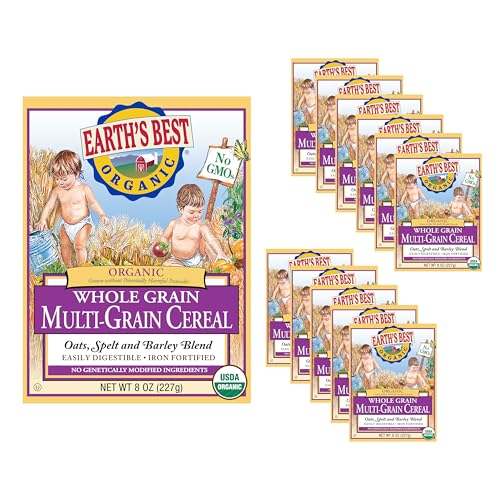 Earth's Best Organic Baby Food, Organic Whole Grain Multi-Grain Baby Cereal, Non-GMO, Easily Digestible and Iron Fortified Baby Food, 8 oz Box (Pack of 12)