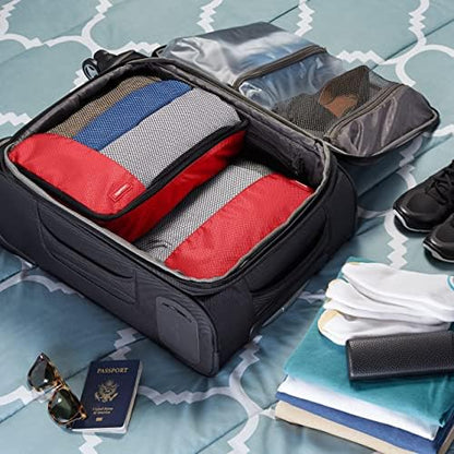 Amazon Basics Packing Cubes for Travel, Packing Organizers Set, 4-Piece-Set (2 Medium And 2 Large) With Double Zipper Pulls and Mesh Top Panel, 100% Durable Polyester, Red