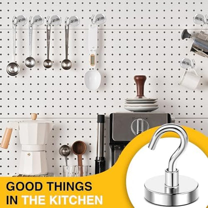 DIYMAG Magnetic Hooks,110 lb Heavy Duty Strong Magnet with Hook for Hanging Rare Earth Neodymium Magnet for Fridge Kitchen Cruise Grill Garage and Storage 12 Packs