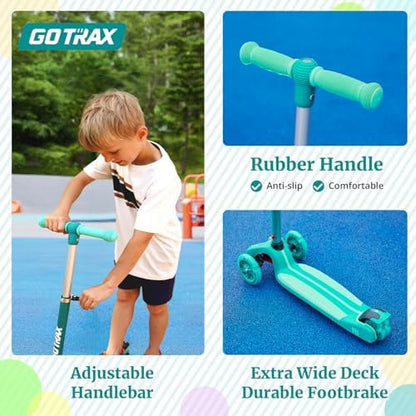 Gotrax KS1 Kids Kick Scooter, LED Lighted Wheels and 3 Adjustable Height Handlebars, Lean-to-Steer & Widen Anti-Slip Deck, 3 Wheel Scooter for Boys & Girls Ages 2-8 and up to 110 Lbs