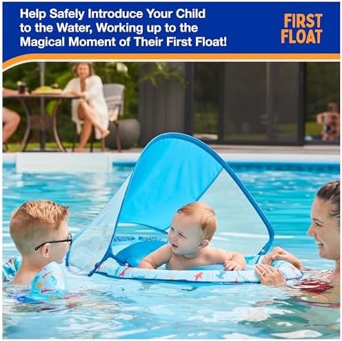 SwimWays Baby Spring Float with Adjustable Canopy and UPF Sun Protection, Blue Lobster