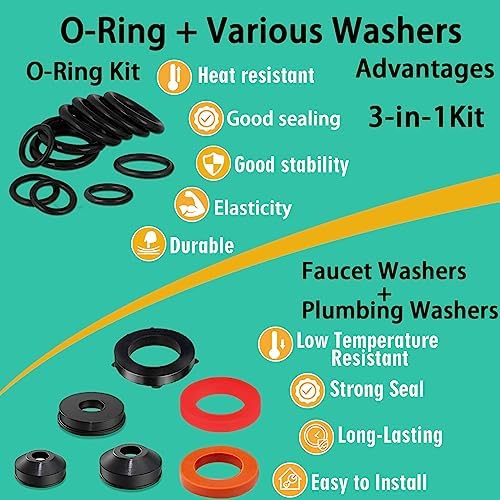 37 Size 1075 Pcs Faucet Washers & O-Rings Kit & Plumbing Gasket 3-in-1 Home Universal Rubber Washers Assortment Kit for Faucet Hose Spigot Plumbing Seal Repair with Pick Hook