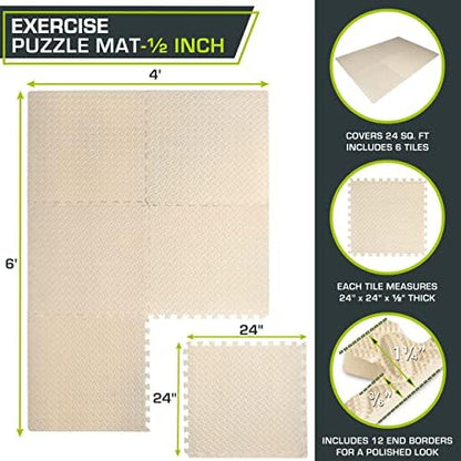 ProsourceFit Puzzle Exercise Mat ½ in, EVA Interlocking Foam Floor Tiles for Home Gym, Mat for Home Workout Equipment, Floor Padding for Kids