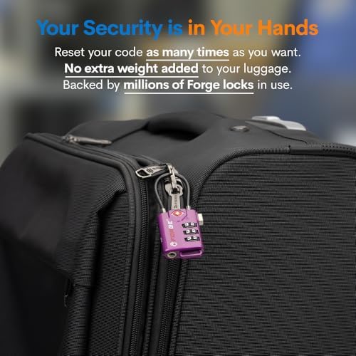 Forge TSA Approved Luggage Locks, Re-settable Combination with Alloy Body (Dark Purple 4 Locks)