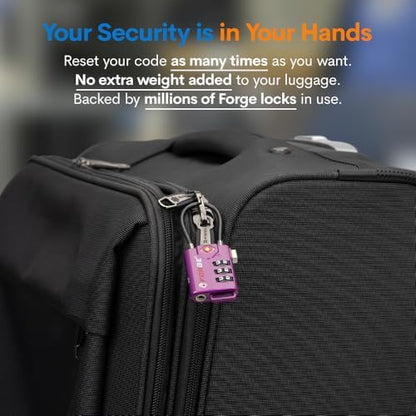 Forge TSA Approved Luggage Locks, Re-settable Combination with Alloy Body (Dark Purple 4 Locks)