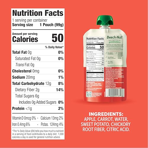 Beech-Nut Baby & Toddler Food Pouches Variety Pack, Protein & Fiber/Iron & Zinc/Prebiotic Fiber Fruit & Veggie Purees, 3.5 oz (18 Pack)