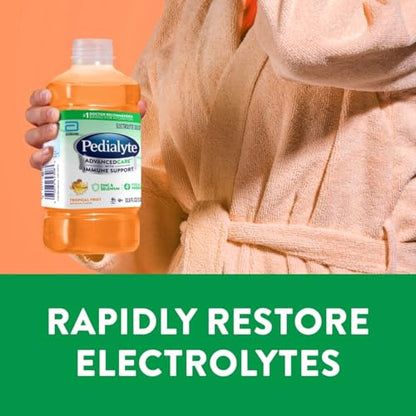 Pedialyte AdvancedCare Electrolyte Solution Has PreActivPrebiotics | Hydration Drink | Tropical Fruit, 1 Liter, Pack of 4