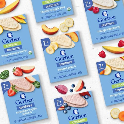Gerber Teethers, Strawberry Apple Spinach Gentle Teething Wafers, Baby Teething Snacks, 6PK