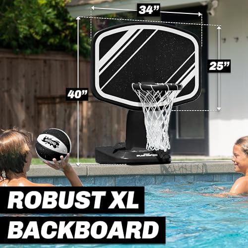 GoSports Splash Hoop PRO Swimming Pool Basketball Game - Includes Poolside Water Basketball Hoop, 2 Balls and Pump - Black