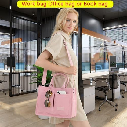 Tote Bag for Women With Compartments,Large Canvas Tote Women's Purse Crossbody Bags Work Laptop Book Bag Satchels Handbags