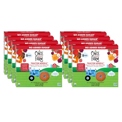 Once Upon A Farm Strawberry, Pumpkin & Beet Soft Baked Bar Snack, for Toddler, Tractor Wheels, No Added Sugar, Non GMO, 3.35 Ounces (Pack Of 8)