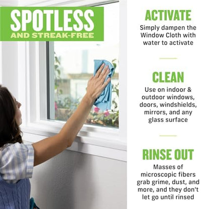 E-Cloth 2-Pack Window Cleaning Cloth - Streak-Free Glass & Mirror Cleaning Kit with Just Water, Glass Cleaning Cloth, Microfiber Towel Kit for Windows, Car Windshield, Mirrors - Alaskan Blue
