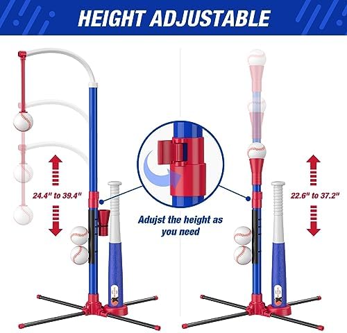 4 in 1 T Ball Sets for Kids 3-5 with Toss and Catch Ball Set, Hanging Tee Stand with Auto Pitching Machine/ 2 Bats, Indoor Outdoor Toys Birthday Baseball Gifts for Toddler Boys Girls, Blue